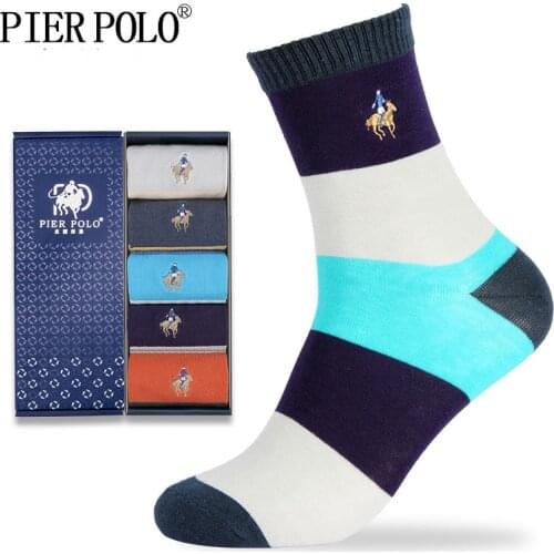 PIERPOLO Socks Fashion Brand Cotton Socks Meia Happy Casual Men Socks Stripe Embroidery Winter Socks Men No Box