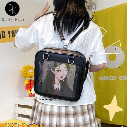 JK Style Clear Square Backpack 3 Ways Women PU Leather Back Pack Woman Kawaii School Bags Girls Cute Clear Ita Bag Cute Shopping