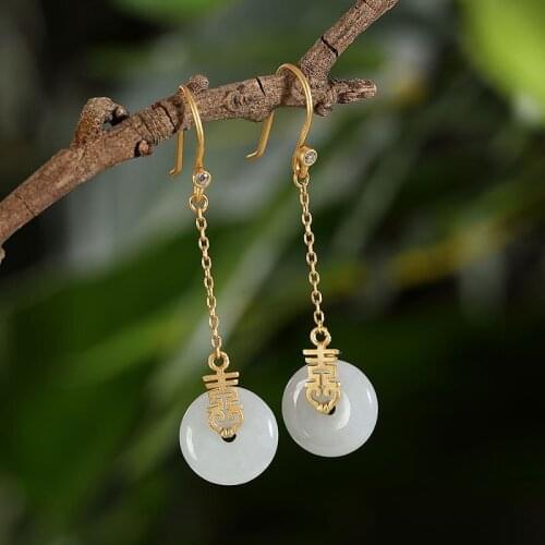 Natural jade earrings with gold 925 sterling silver earrings jewelry earrings for women sales with free shipping clearance sale