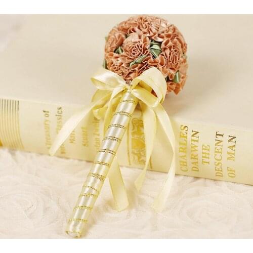 Silk Flowers Ball With Ribbon Quill Pen Signing Pen For Wedding Party Baby Shower Guest Book Accessory Favors