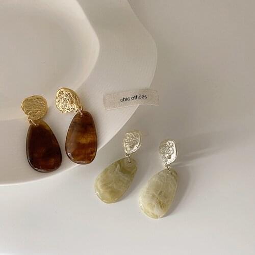 SRCOI Vintage Oval Irregular Geometric Resin Dangle Earring Green Brown Resin Waterdrop Metal Earring Party Jewelry Pendientes