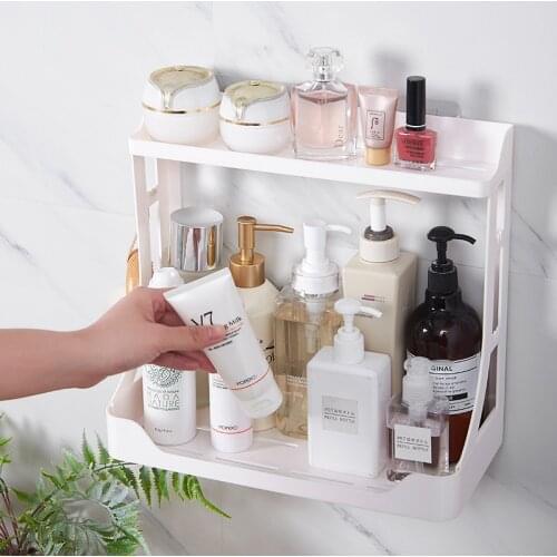 Punch-free Bathroom Storage Rack Plastic Double-layer Shelf For Kitchen Shampoo Make Up Organizer Household Bathroom Accessories