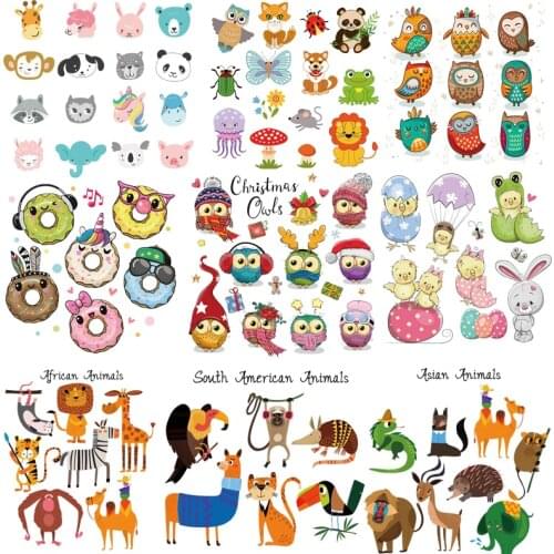 Cute Animal Iron-on Transfers For Clothing Cartoon Zoo Patch Heat Thermal Transfer For Kids Clothes Printing Stickers Applique
