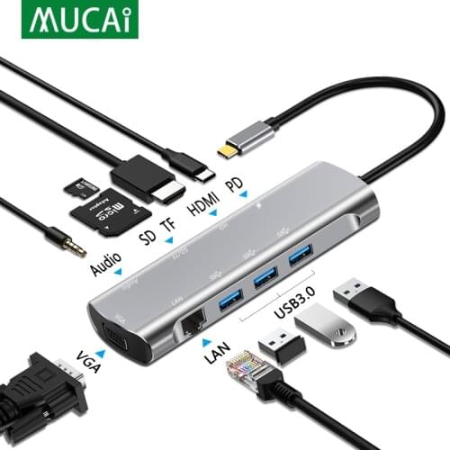 MUCAI USB C HUB Type C to HDMI 4K USB 3.0 RJ45 SD/TF Adapter USB Dock Splitter Port For MacBook Pro Air laptop PC accessories
