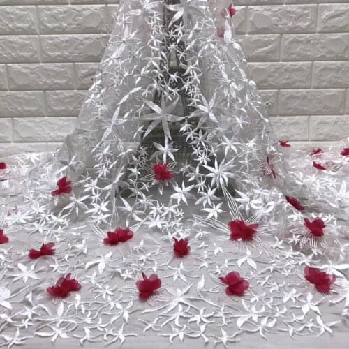 Embroidered Tulle Lace Fabric, Wedding Applique Fabric, African 3D Flower Lace Fabric High Quality J3495