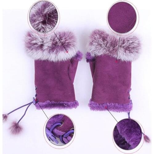 Girls Women Winter Fashion Warm Faux Rabbit Fur Soft Fingerless Gloves Mitts