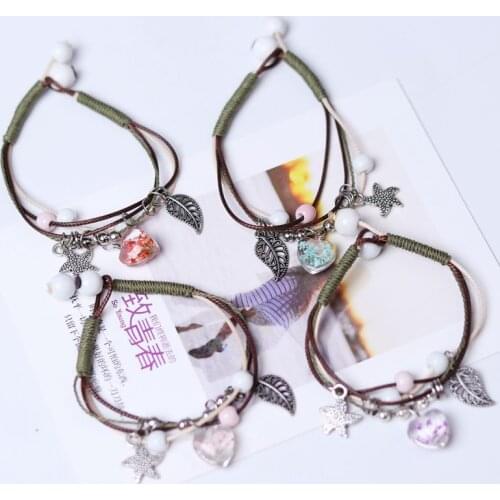 Dried Flower Womens Hand Rope Real Flower Ladies Bracelet Hand-woven Student Girl Simple Love Bracelets Ceramic Bracelet