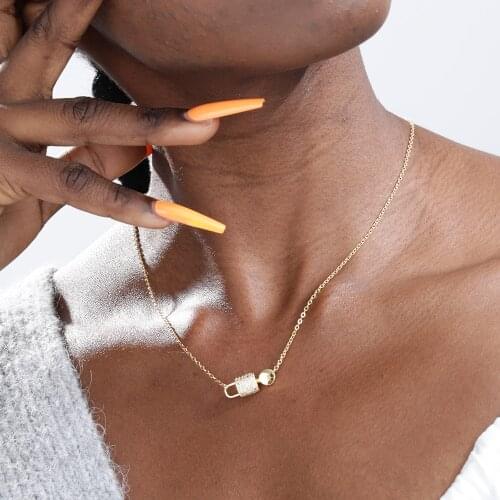 Zircon Bijoux Femme Lock And Key Pendant Necklace Women Kolye Fashion Jewelry Gold Color Stainless Steel Ketting Boho Collares