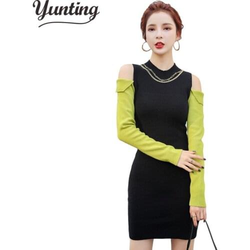 Women Knit Dress Sexy Bodycon Dresses Autumn Winter Dress Long Sleeve Sheath Femme Robe