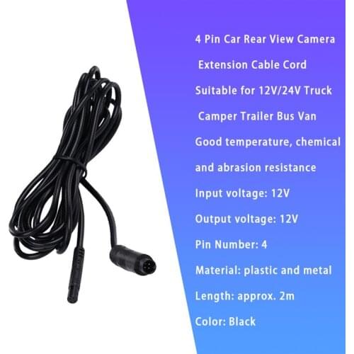 1pc 2m 4 Pins Car Extension Cable Car Dash Rear Camera Extension Cable Backup Reverse Cam 4-pin Extension Wire Cord