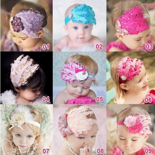 1 Piece MAYA STEPAN Floral Baby Girls Hair Head Band Infant Newborn Toddlers Lace Headbands Feather Headwrap Hairband Headwear