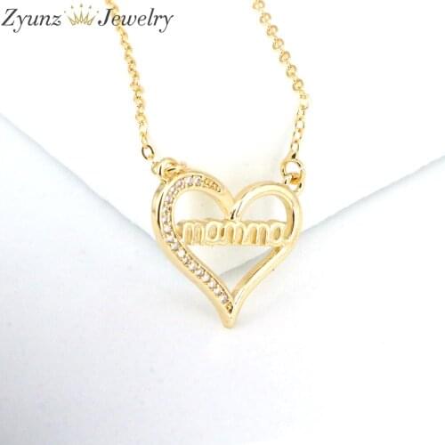 10PCS, Elegant Mothers Day Gift MaMa Letter Name Pendant Chain Necklaces Heart Cubic Zirconia Jewelry for Women Mom