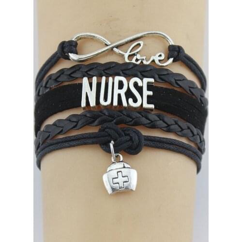 10PC/lot Infinity Love Nurse Nursing LPN CNA Hat Heart Charms Bracelet Registered Adjustable Leather Bracelets Women Men Jewelry