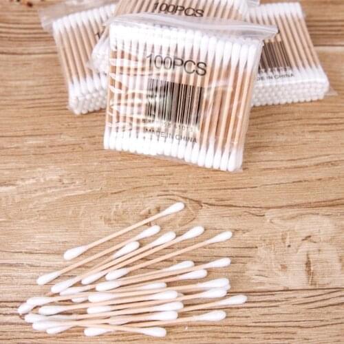 100PC Disposable Cotton Swab Lint Free Micro Brushes Wood Cotton Buds Swabs Ear Clean Stick Eyelash Extension Glue Removing Tool