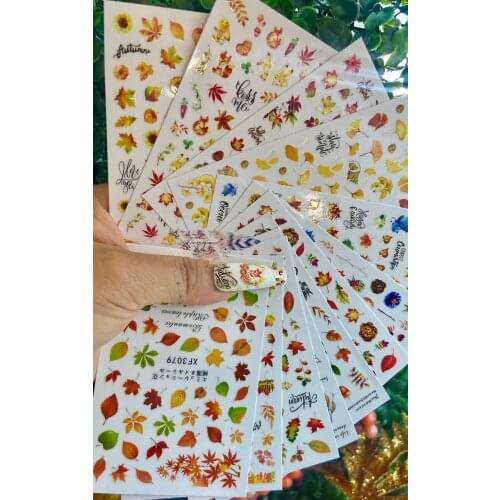 12Pcs Fall-ing Leave Nail Sticker,Nail Foil Stickers Autumn Flower Leaves Transfer Decals Slider Thanksgiving Nail Decal Sticker