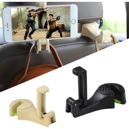 2 In 1 Phone Holder in Car Seat Back Hanger Hook Multifunction Hanging Handbag Shopping Bag Mobile Bracket Support Accessories