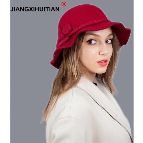 2018 Vintage Stylish Fall Winter Fedoras Hat For Women Flowers Top Hat For Lady Girls Floppy Cartola Female Felt Bowler Cap