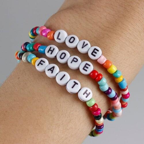 2020 new letter bracelet bohemian bracelet women rainbow color rice bead bracelet girl beach party gift