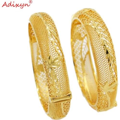 Adixyn 2pcs/lots Indian Bangles Jewelry Gold Color Cuff Bracelet for Women African Dubai Party Wedding Gifts N102611