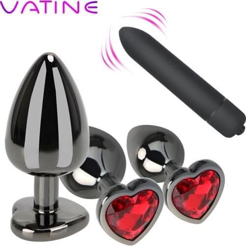 VATINE Anal Plug Red Heart Crystal Base Butt Plug Bullet Vibrator Prostate Massager Sex Toys for Men Women Couple Anus Dilator