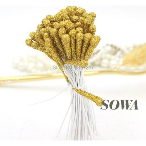 Free Shipping 160pcs/Lot Gold Color Size 5mm Xmas Single head Iron Wire Pearl Stamen For Christmas Flower Wedding Decoration