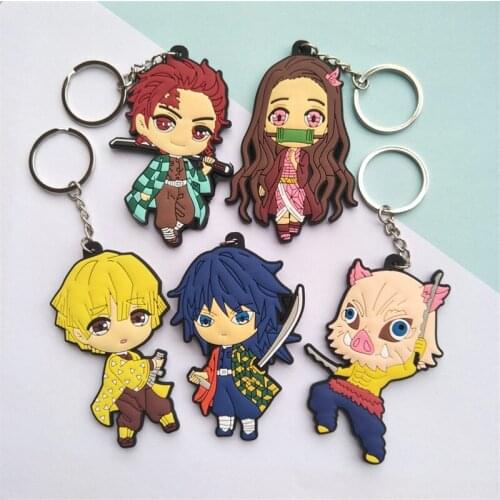 Demon Slayer: Kimetsu no Yaiba Keychain PVC Rubber Cartoon Figures Pendant Key Chain Fashion Anime Collection Key Ring Holder