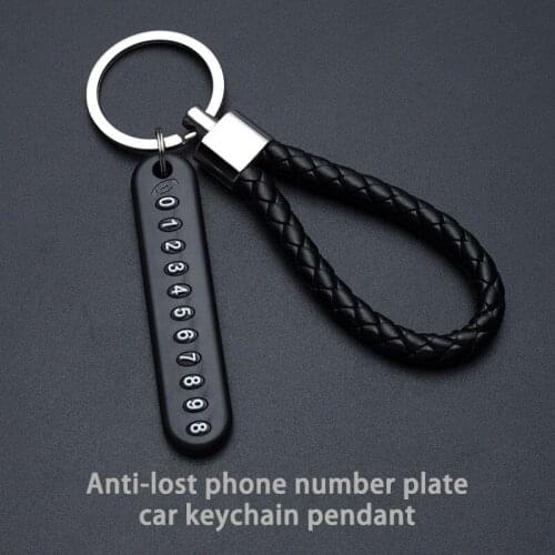 Anti-Lost Phone Number Plate Car Keychain Pendant Phone Number Card Keyring Dropshipping Auto Vehicle Leather Bradied Key Chain