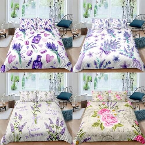 Home Textile Luxury 3D Lavender Print 2/3Pcs Comfortable Duvet Cover Pillowcase Bedding Sets Single Queen and King EU/US/AU Size