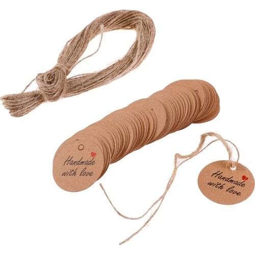100pcs Handmade with Love Labels Hang Tags Blank Kraft Paper String Tag Labels Party Favors Gift
