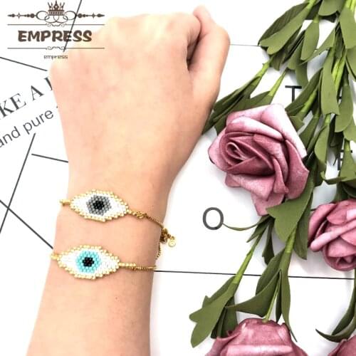 FAIRYWOO New Fashion Woman Ethnic Turkey Evil Eyes Headmade Miyuki Beads Adjustable Gold Chain Bracelets For Gift