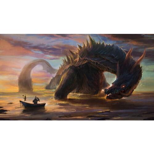 HD Printed Modern Oil painting Art Wall Dragon Fishing Knight Medieval Drawing Boat Landscapes Picture On Canvas Home Decoration