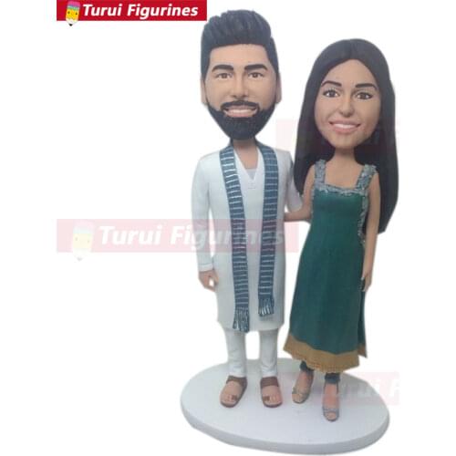 Indian Traditional Outfit Personalized Wedding Cake Topper Bobble Head Clay Figurine Traditional Indian Wedding Indian Wedding C