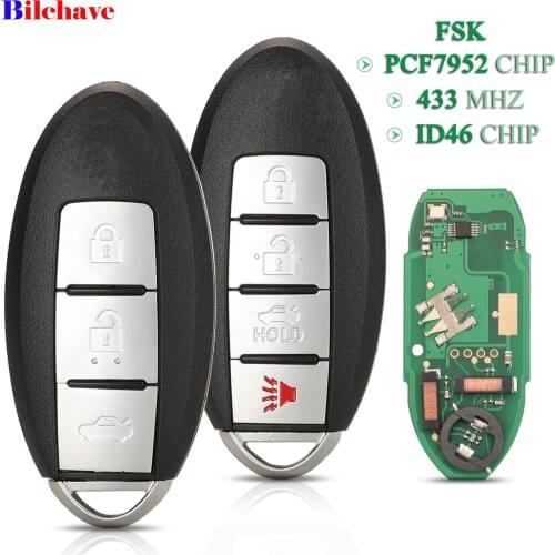 Bilchave 3/4 Buttons FSK 433Mhz ID46 PCF7952 Chip Smart Remote Control Car Key Fob For Nissan SENTRA LANNIA Sylphy Replacement