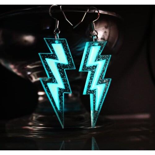THE flash Ear Cuff GLOW in the DARK Thunder and lightning eardrop Transparent resin Clip Earrings WOMEN girl gift