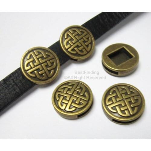Weave face 10mm Flat leather findings Antique bronze 10x2mm leather sliders FF30B