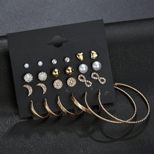 12pairs/set Creative Star Moon Small 8-shaped Earrings Set For Woman Wedding Engagement Jewelry Gifts Accessories