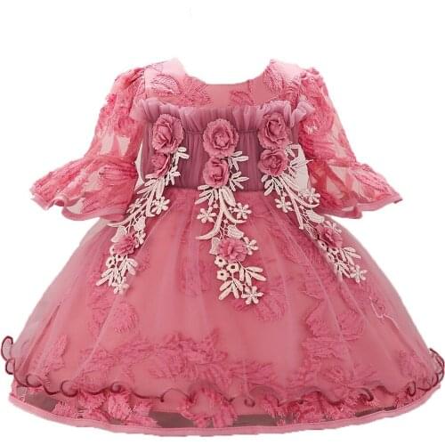New Baby Girls Dresses Kids 3D Rose Lace Tulle Christening Dress Fashion Newborn Baby Baptism Clothing