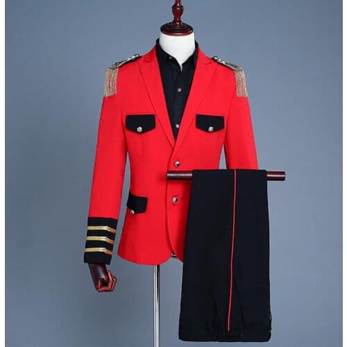 2020 new arrival slim red tassel epaulet men suit set with pants mens wedding suits palace formal dress mens groom suit + pant