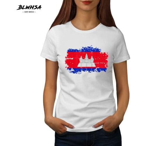 BLWHSA New Summer New Ladies T-Shirts Cambodia National Flag Print Short Sleeve Fashion Brand T Shirt Women Tshirt Tops Tee