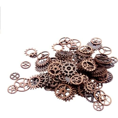 Wholesale Mixed 100pcs Vintage Red Copper steampunk Charms Gear Pendant Fit Bracelets Necklace DIY Metal Jewelry Making F0208A