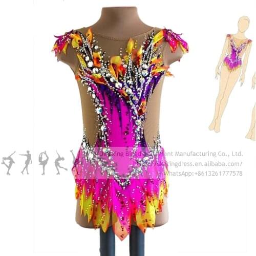 Figure Skating Dress Womens Girls' Ice performance kids gymnastics Leotard Artistic College Costume Multicolor