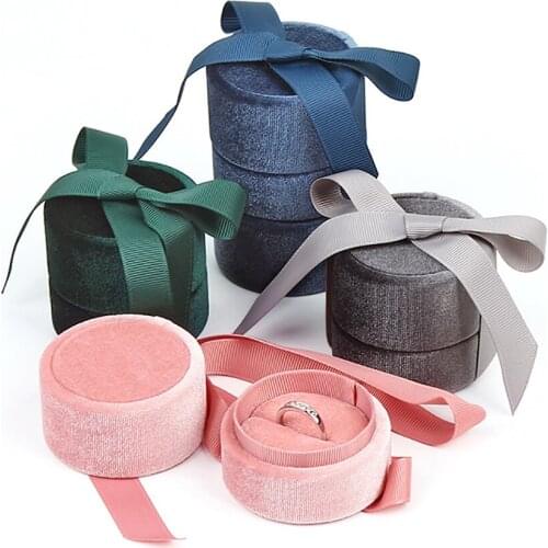 Premium Velvet Round Ring Necklace Jewelry Storage Gift Box With Elegant Silk Knot For Proposal Engagement Wedding Birthday Gift