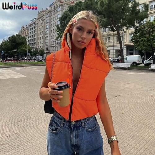 Weird Puss Puffer Bubble Jacket Vest Women Padded Thick Zipper Coat Tank Top Turtleneck Winter Warm Short Tops Casual Streetwear