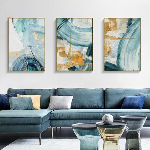 Hand-painted Oil Painting Decorative Painting The Living Room Sofa Backdrop Triple Modern Luxury Light Golden Ring Light Luxury
