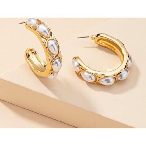 TARCLIY Fashion Geometric Imitation Pearls Earrings Simple Metal C-Shaped Small Hoop Earring Women Jewelry Accessories 202104