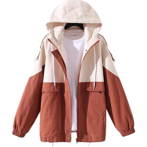 Spring Autumn New BF Hooded Workwear Trench Coat Female Student Korean Loose Casual Baseball Uniform Harajuku Outerwear Trend