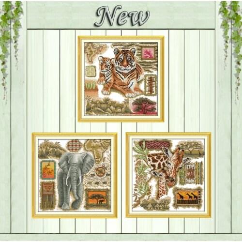 African animal tiger elephant decor painting counted printed on canvas DMC 11CT 14CT Cross Stitch kits embroidery needlework Set