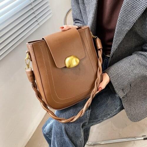 Vintage PU Leather Bucket Bags For Women 2021 Fashion Branded Crossbody Shoulder Bag Lady Trend Handbags and Purses