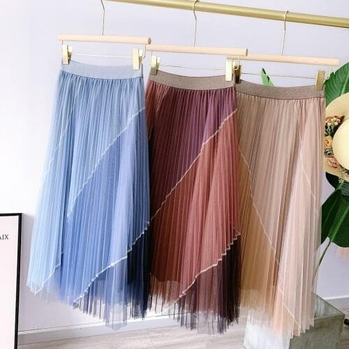 Dropshipping Spring Long Women Skirts 2021 VD1716 jupe longue femme High Waist Purple Apricot Blue Pleated Skirts