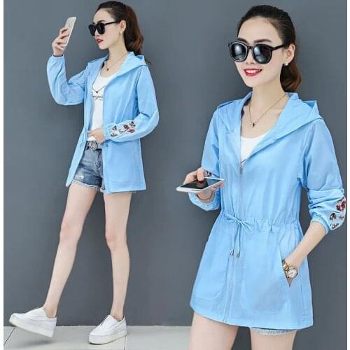 Women New Sun Protection Clothes Summer Long sleeve Large Size Loose Top Female Hooded Embroidered Thin Coat Woman Cardigan R940